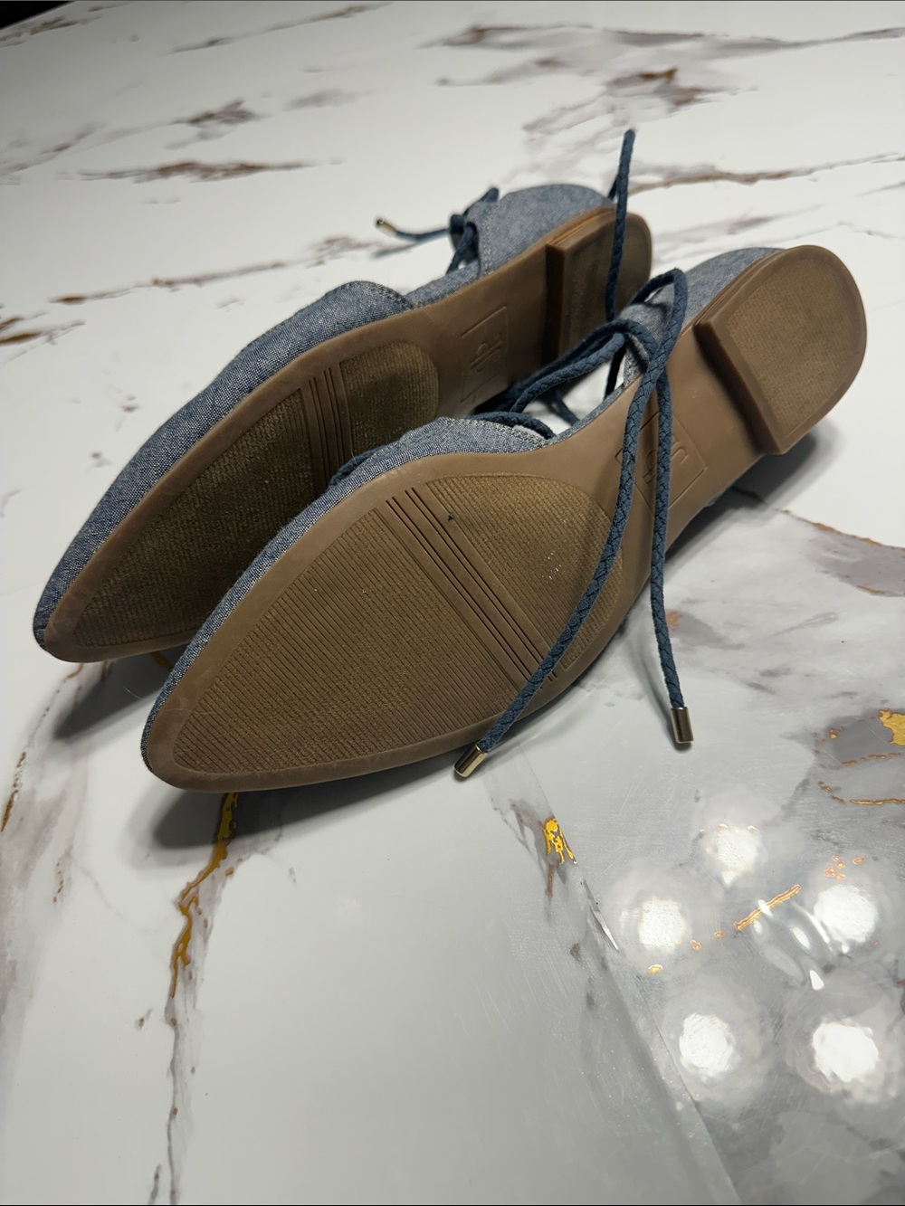 Jennifer Lopez Denim Lace-Up Flats Ballet Style Chic and Trendy. - Picture 11 of 12